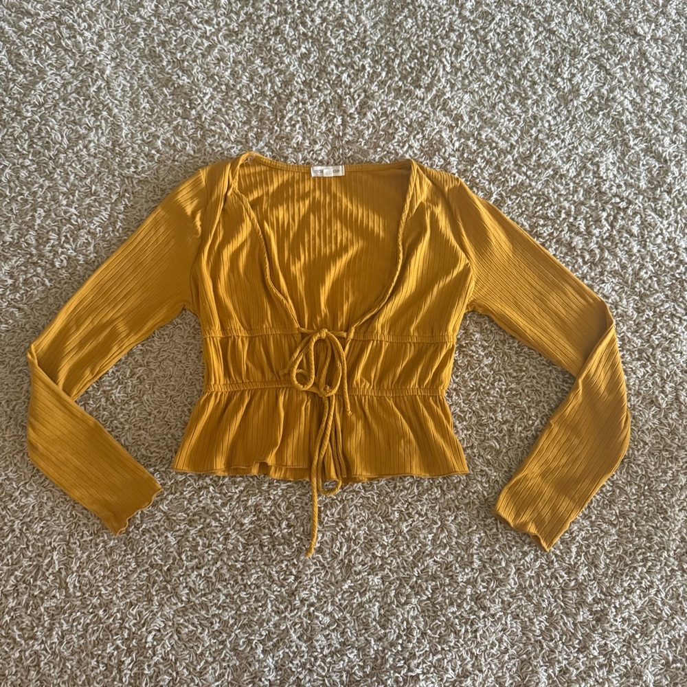 Moa Moa Mustard Tie-Front Blouse